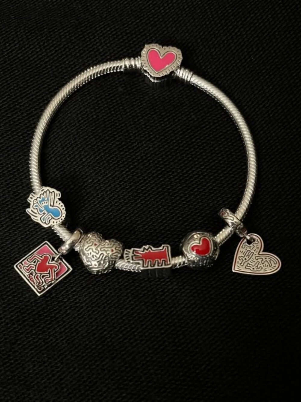 Keith Haring Inspired Design Sterling Silver Charm Bracelet.